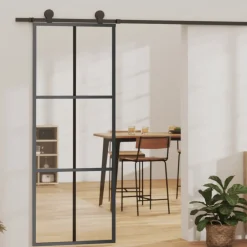 Bouwmaterialen*vidaXL Schuifdeur met beslag 76x205 cm aluminium en ESG-glas