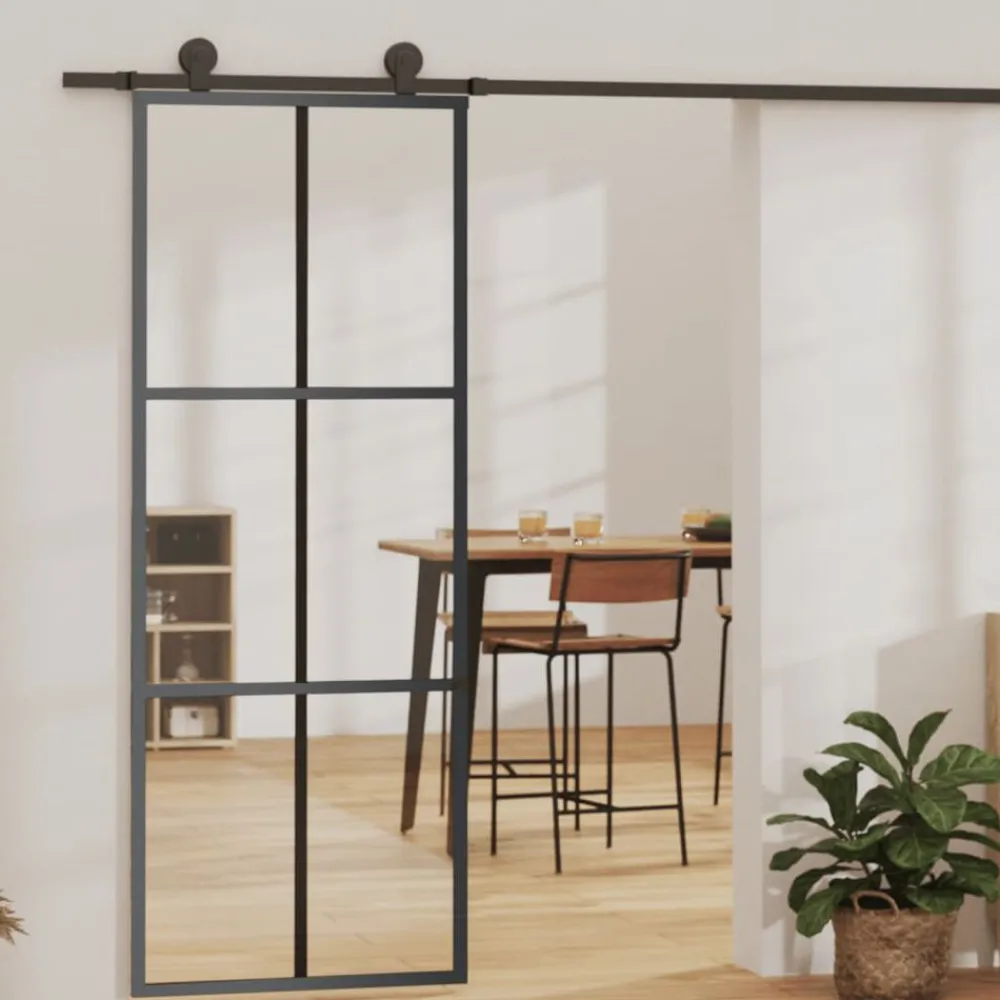 Bouwmaterialen*vidaXL Schuifdeur met beslag 76x205 cm aluminium en ESG-glas
