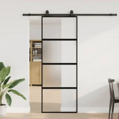 Bouwmaterialen*vidaXL Schuifdeur met beslagset 76x205 cm gehard glas zwart Zwart en mat