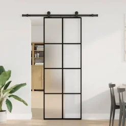 Schuifdeur met beslag 76x205 cm ESG-glas en aluminium>vidaXL Best