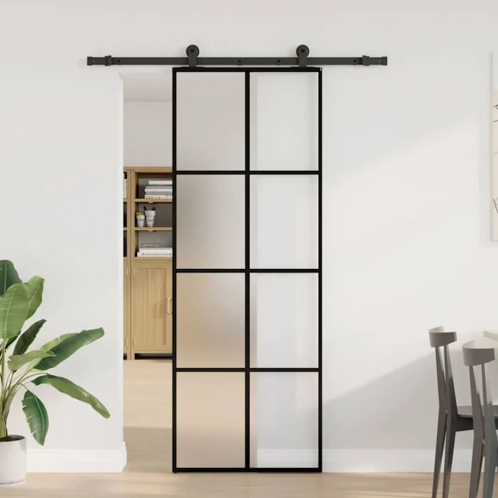 Schuifdeur met beslag 76x205 cm ESG-glas en aluminium>vidaXL Best