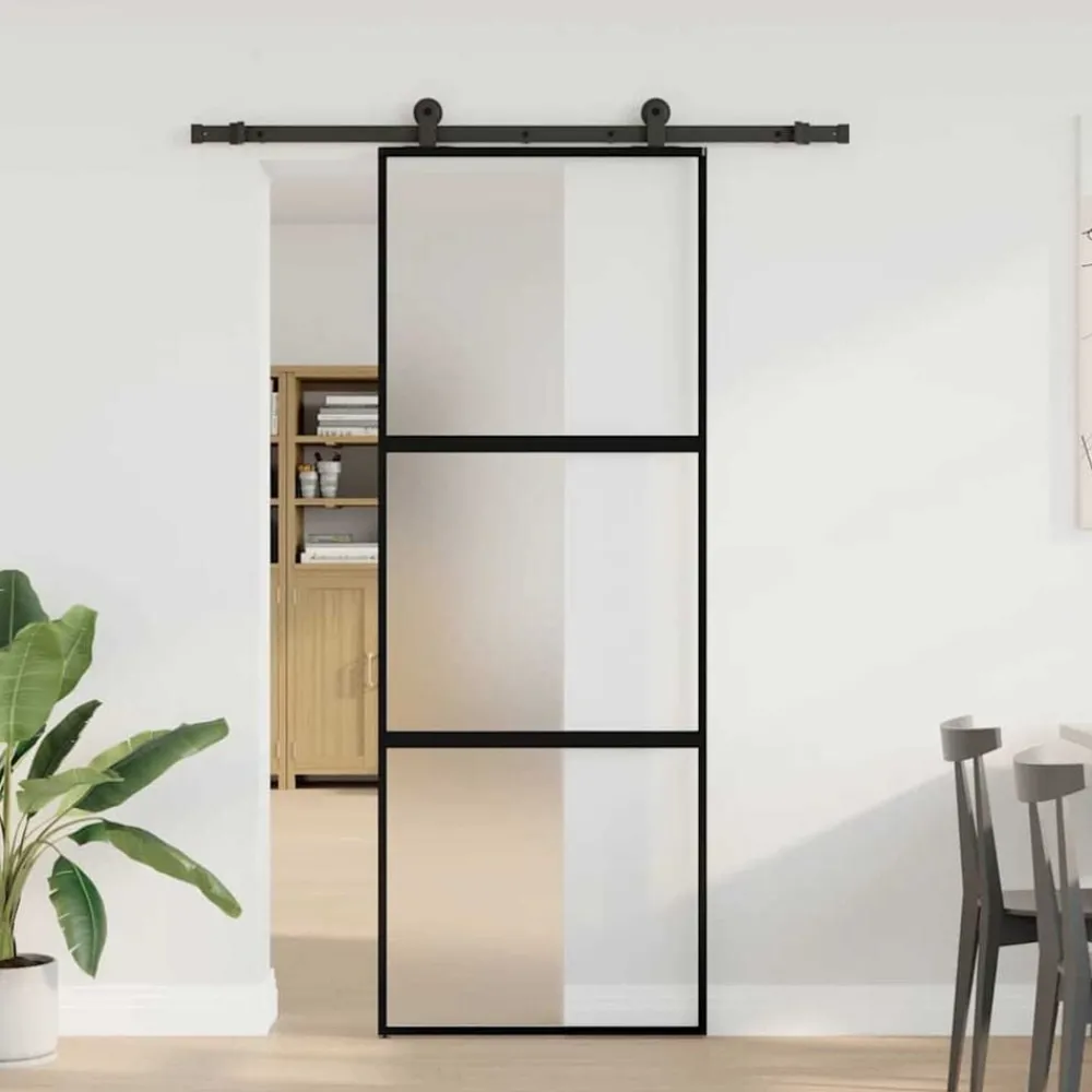 Bouwmaterialen*vidaXL Schuifdeur met beslag 76x205 cm gehard glas en aluminium