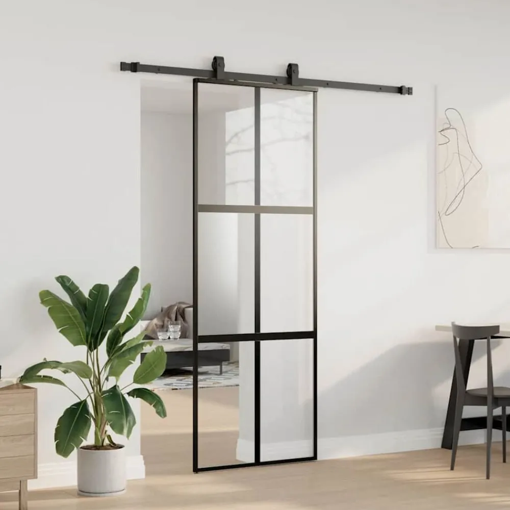 Schuifdeur met beslagset 76x205 cm gehard glas zwart>vidaXL Clearance