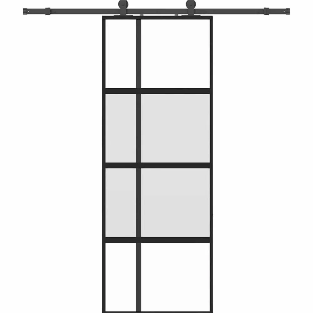 Bouwmaterialen*vidaXL Schuifdeur met beslagset 76x205 cm gehard glas zwart