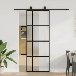 Bouwmaterialen*vidaXL Schuifdeur met beslagset 76x205 cm gehard glas zwart