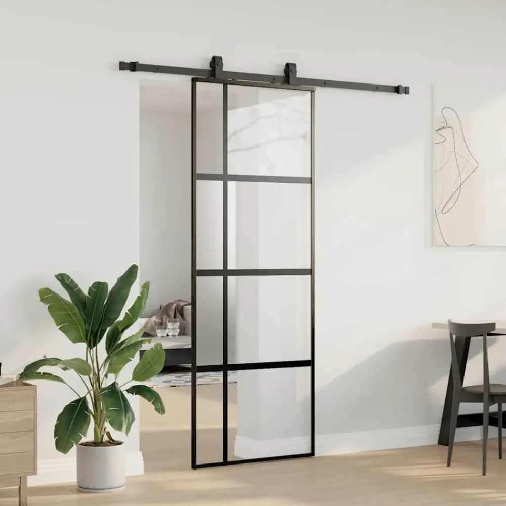 Bouwmaterialen*vidaXL Schuifdeur met beslagset 76x205 cm gehard glas zwart