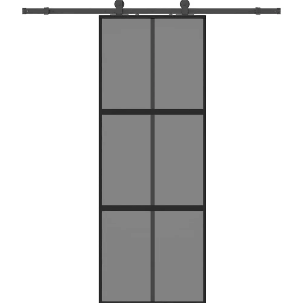 Bouwmaterialen*vidaXL Schuifdeur met beslagset 76x205 cm gehard glas zwart Zwart en donkertransparant