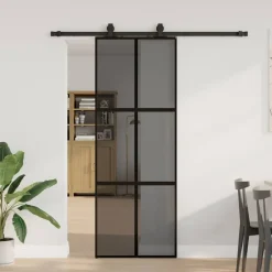 Bouwmaterialen*vidaXL Schuifdeur met beslagset 76x205 cm gehard glas zwart Zwart en donkertransparant