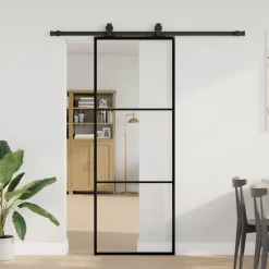 Schuifdeur met beslagset 76x205 cm ESG glas zwart>vidaXL Online