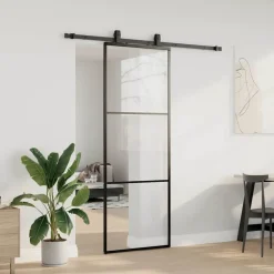 Schuifdeur met beslagset 76x205 cm ESG glas zwart><noscript><img width=