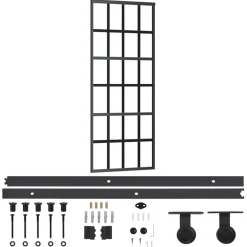 Bouwmaterialen*vidaXL Schuifdeur met beslag 76x205 cm aluminium en ESG-glas