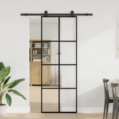 Bouwmaterialen*vidaXL Schuifdeur met beslag 76x205 cm ESG-glas en aluminium