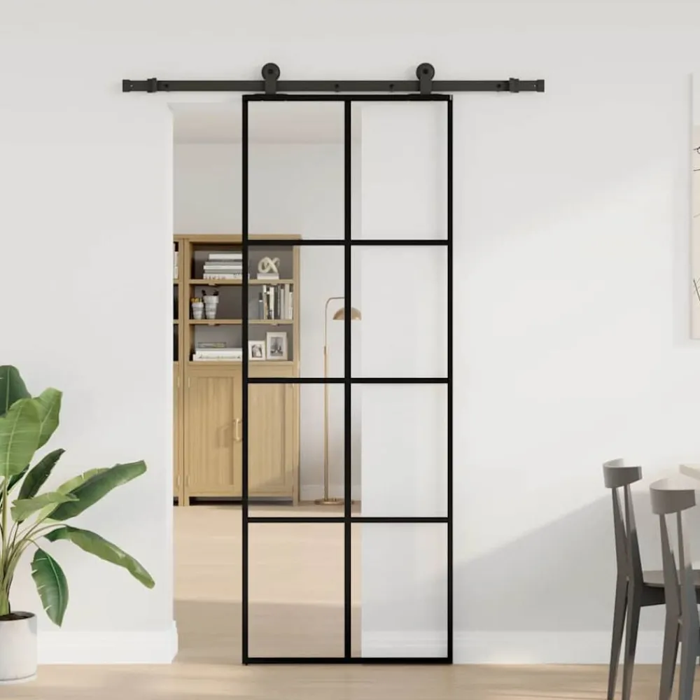Bouwmaterialen*vidaXL Schuifdeur met beslag 76x205 cm ESG-glas en aluminium