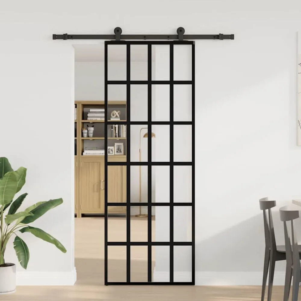 Schuifdeur met beslag 76x205 cm ESG-glas en aluminium>vidaXL Discount