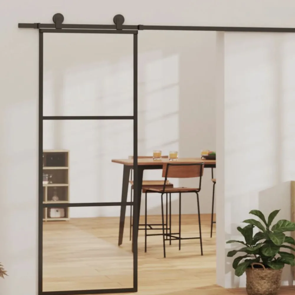 Schuifdeur met beslag 76x205 cm aluminium en ESG-glas>vidaXL New