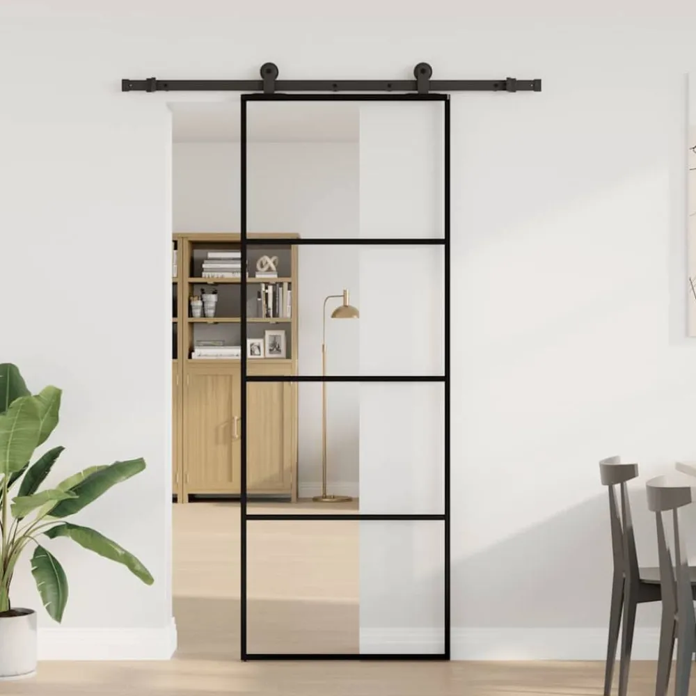 Schuifdeur met beslag 76x205 cm ESG-glas en aluminium>vidaXL Outlet