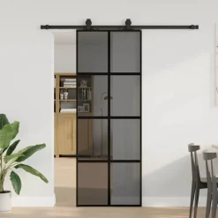 Schuifdeur met beslagset 76x205 cm gehard glas zwart>vidaXL Discount
