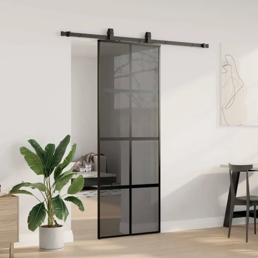 Schuifdeur met beslagset 76x205 cm gehard glas zwart>vidaXL Discount