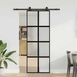 Schuifdeur met beslag 76x205 cm gehard glas en aluminium>vidaXL Outlet
