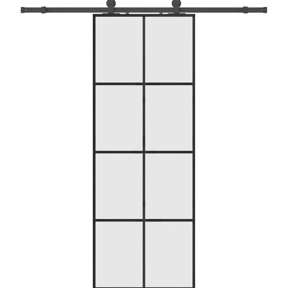 Bouwmaterialen*vidaXL Schuifdeur met beslagset 76x205 cm ESG glas Zwart
