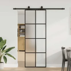 Bouwmaterialen*vidaXL Schuifdeur met beslagset 76x205 cm ESG glas Zwart