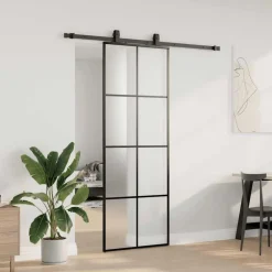 Bouwmaterialen*vidaXL Schuifdeur met beslagset 76x205 cm ESG glas Zwart