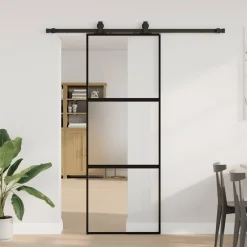 Schuifdeur met beslagset 76x205 cm gehard glas zwart>vidaXL Hot