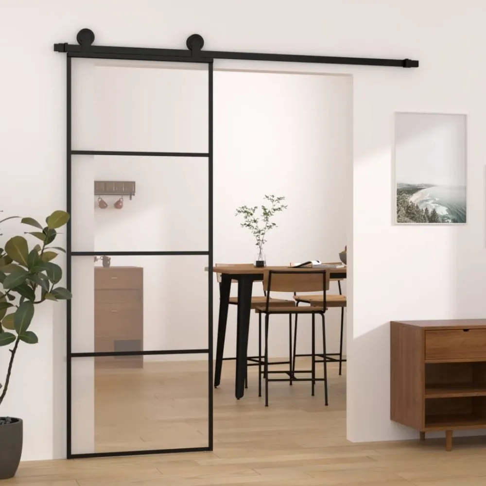 Schuifdeur met beslag 76x205 cm ESG-glas en aluminium>vidaXL New