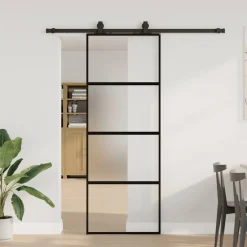 Bouwmaterialen*vidaXL Schuifdeur met beslagset 76x205 cm gehard glas zwart