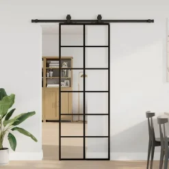 Bouwmaterialen*vidaXL Schuifdeur met beslagset 76x205 cm ESG glas zwart