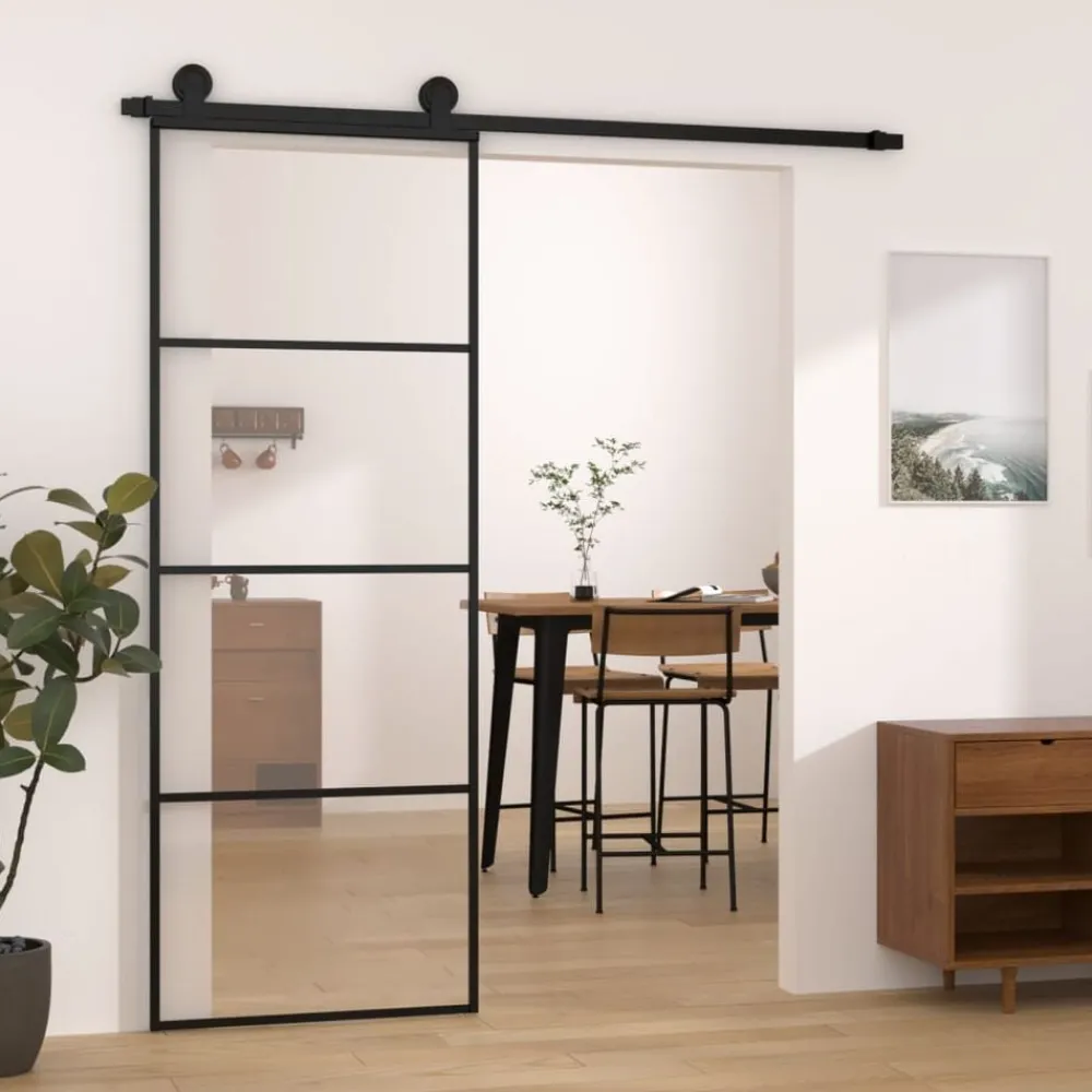 Schuifdeur met beslag 76x205 cm ESG-glas en aluminium>vidaXL Clearance