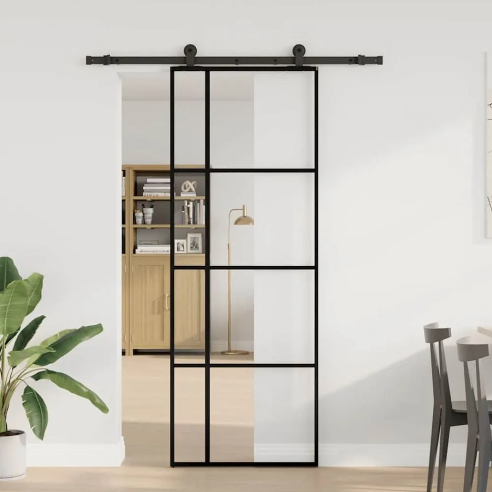 Bouwmaterialen*vidaXL Schuifdeur met beslag 76x205 cm ESG-glas en aluminium