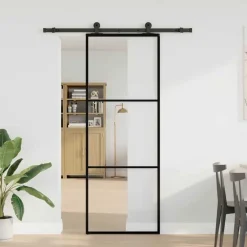 Schuifdeur met beslag 76x205 cm ESG-glas en aluminium>vidaXL Clearance