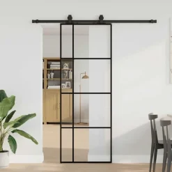 Bouwmaterialen*vidaXL Schuifdeur met beslagset 76x205 cm ESG glas zwart