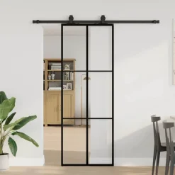 Schuifdeur met beslagset 76x205 cm ESG glas zwart>vidaXL Sale