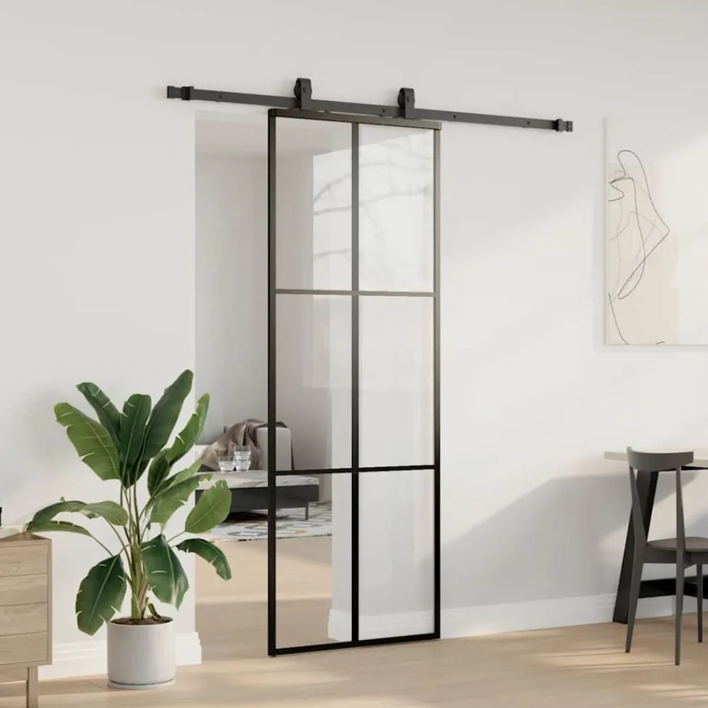 Schuifdeur met beslagset 76x205 cm ESG glas zwart>vidaXL Sale