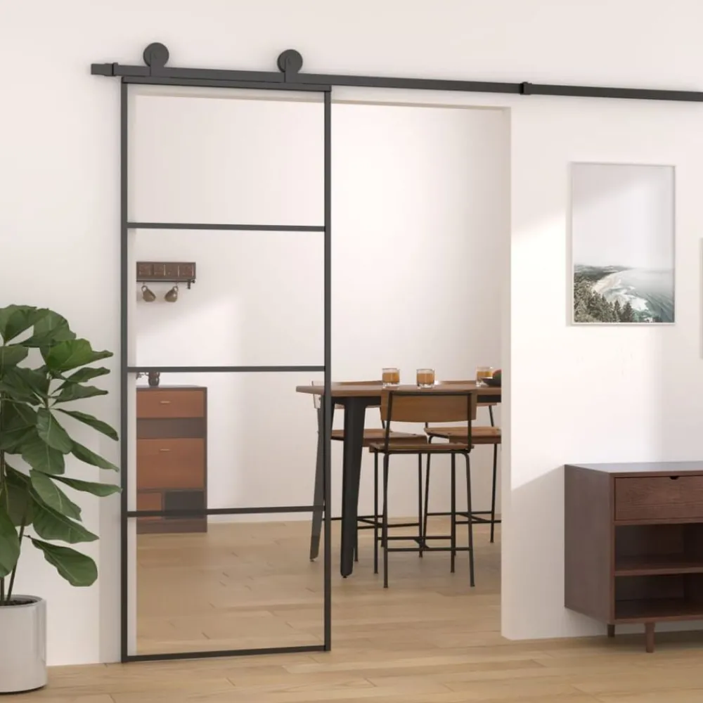 Bouwmaterialen*vidaXL Schuifdeur 76x205 cm aluminium en ESG-glas Zwart