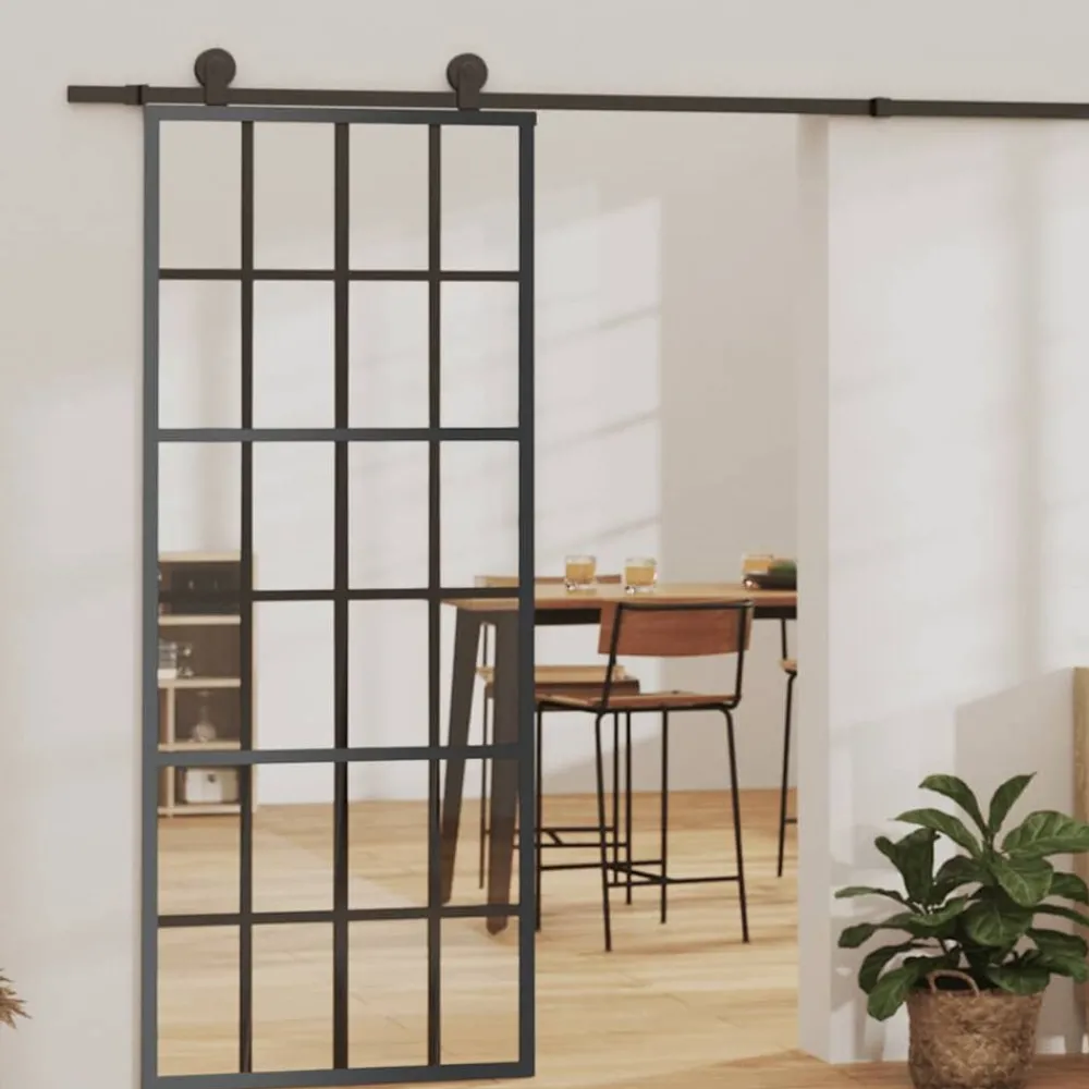 Bouwmaterialen*vidaXL Schuifdeur 76x205 cm ESG-glas en aluminium zwart