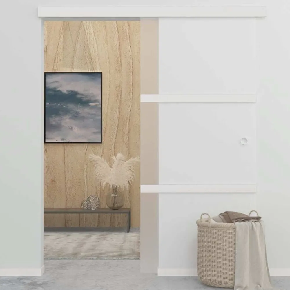 Schuifdeur 90x212 cm ESG-glas en aluminium zilverkleurig>vidaXL Clearance