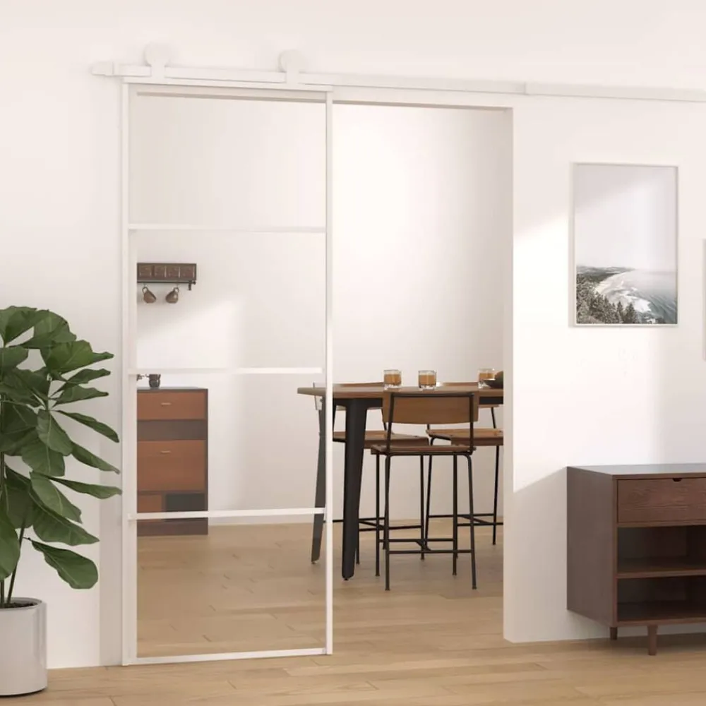 Bouwmaterialen*vidaXL Schuifdeur 76x205 cm ESG-glas en aluminium Wit