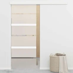 Schuifdeur 76x212 cm ESG-glas en aluminium zilverkleurig>vidaXL Hot