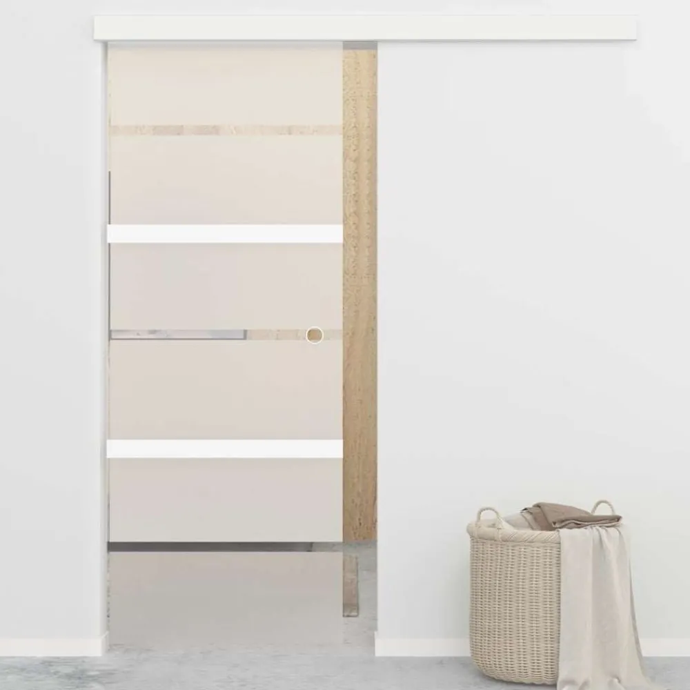Schuifdeur 76x212 cm ESG-glas en aluminium zilverkleurig>vidaXL Hot