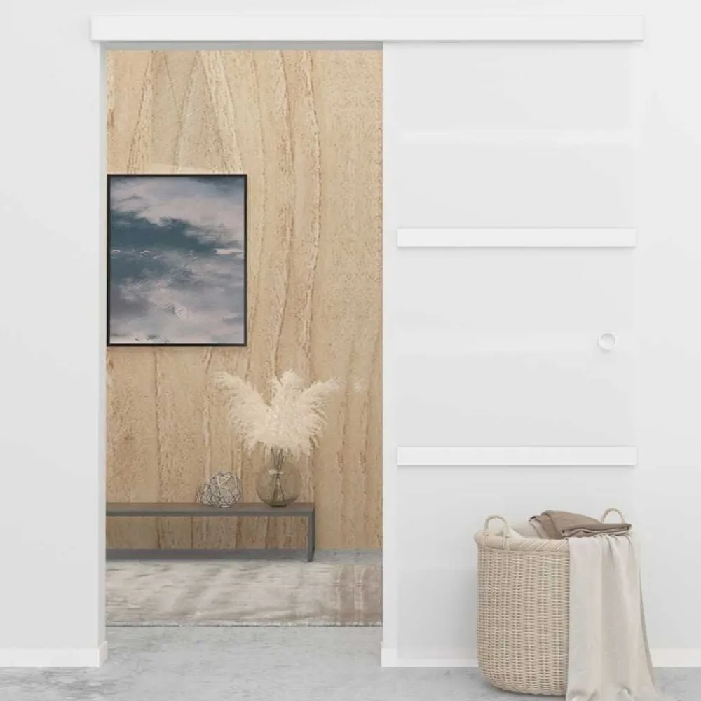 Schuifdeur 76x212 cm ESG-glas en aluminium zilverkleurig>vidaXL Hot