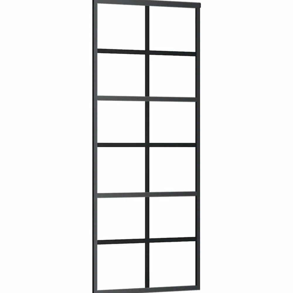 Schuifdeur 76x205 cm ESG-glas en aluminium zwart>vidaXL Best