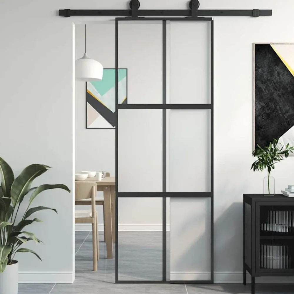 Schuifdeur 76x205 cm gehard glas en aluminium zwart>vidaXL Discount