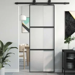 Schuifdeur 76x205 cm gehard glas en aluminium zwart>vidaXL Discount