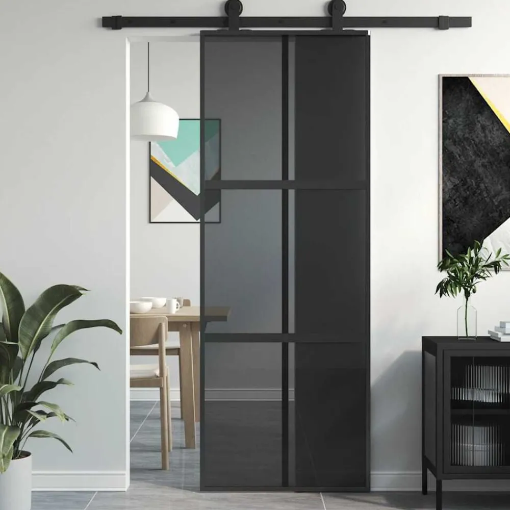 Bouwmaterialen*vidaXL Schuifdeur 76x205 cm gehard glas en aluminium Zwart