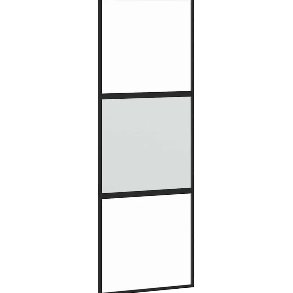 Bouwmaterialen*vidaXL Schuifdeur 76x205 cm gehard glas en aluminium zwart Zwart en transparant en mat