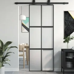 Schuifdeur 76x205 cm gehard glas en aluminium zwart>vidaXL Online
