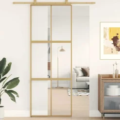 Schuifdeur 76x205 cm helder ESG-glas en aluminium kleurig>vidaXL Online